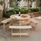 Wooden Outdoor Round Picnic Table with Bench for Patio, 6- Person with Umbrella Hole